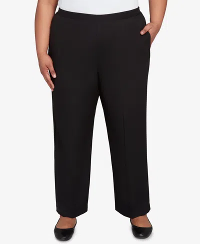 Alfred Dunner Plus Size Textured Pull On Elastic Short Length Pants In Black