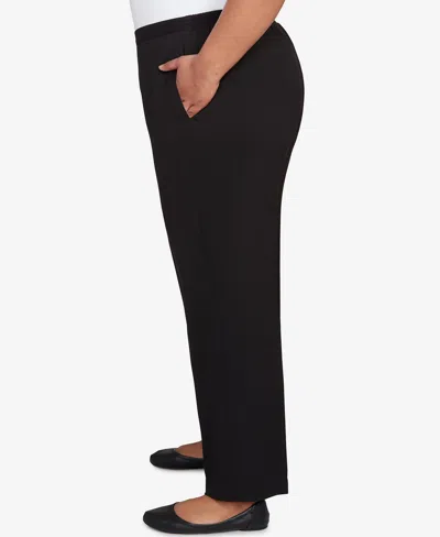 Alfred Dunner Plus Size Textured Pull On Elastic Short Length Pants In Black