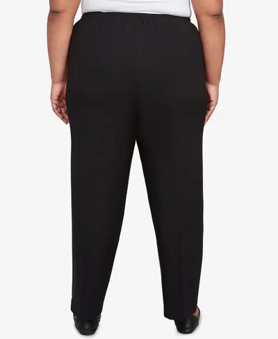 Alfred Dunner Plus Size Textured Pull On Elastic Short Length Pants In Black