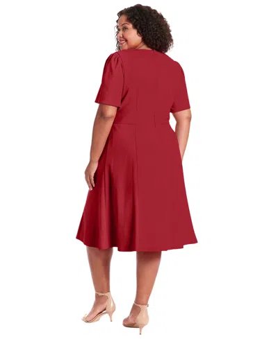 London Times Plus Size Fit & Flare Scuba Crepe Midi Dress In Red