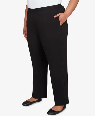 Alfred Dunner Plus Size Textured Pull On Elastic Short Length Pants In Black
