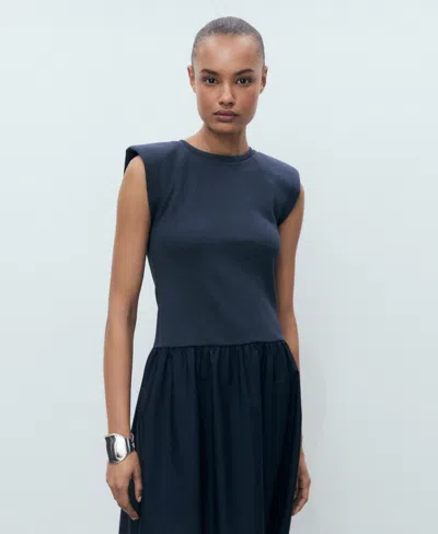 Mango Shoulder Pad Maxi Dress In Blue