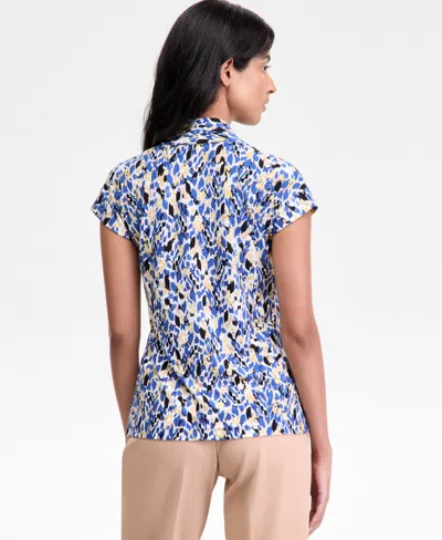 Kasper Women's Pleated V-neck Cap-sleeve Blouse, Regular & Petite In Blue