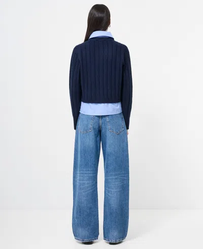 French Connection Ellie Knit Collared Pullover Sweater In Navy Blue