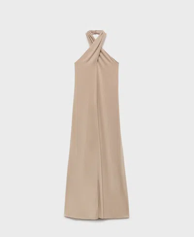 Mango Long Halter Wrap Dress Light/pastel Grey In Brown