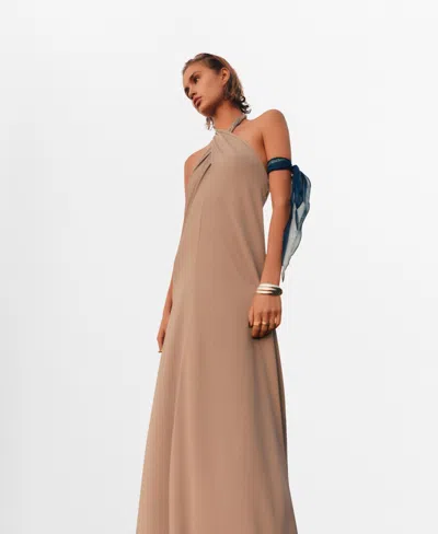 Mango Long Halter Wrap Dress Light/pastel Grey In Brown