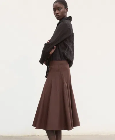 Mango Pleat Midi Skirt In Brown