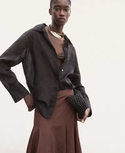 Mango Pleat Midi Skirt In Brown