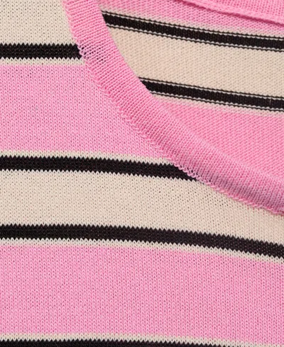 Mango Short-sleeved Sweater With Combined Stripes Pastel Pink In Pink