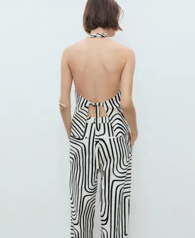 Mango Geometric-print Linen Waistcoat Ecru In White