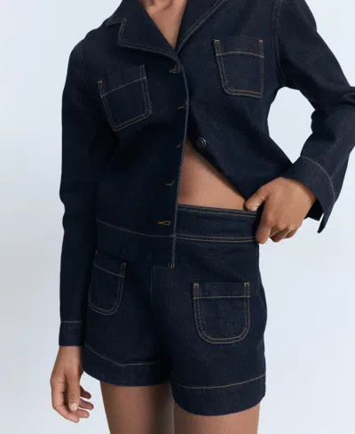 Mango Shirt Collar Sweater Dark Navy In Blue