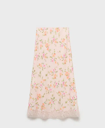Mango Women's Lace Detail Floral Skirt In Pink
