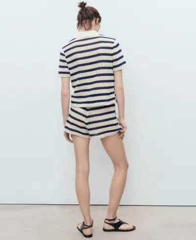 Mango Stripe Open Stitch Shorts In Blue