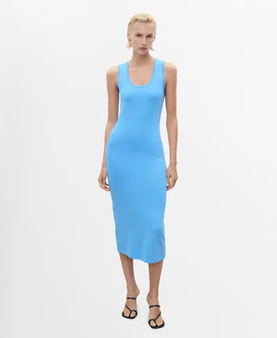 Mango Compact Knit Scoop Neck Midi Dress In Blue
