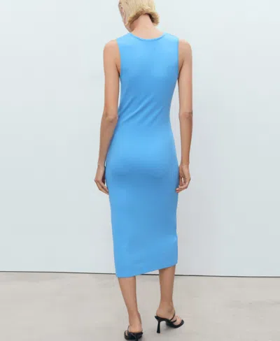 Mango Compact Knit Scoop Neck Midi Dress In Blue