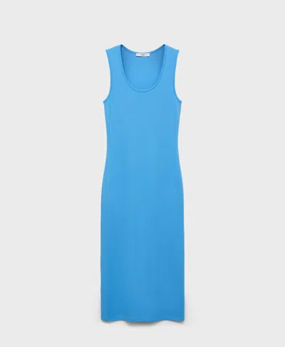 Mango Compact Knit Scoop Neck Midi Dress In Blue