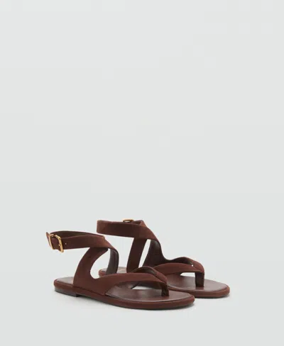 Mango Suede Straps Sandals Chocolate In Brown