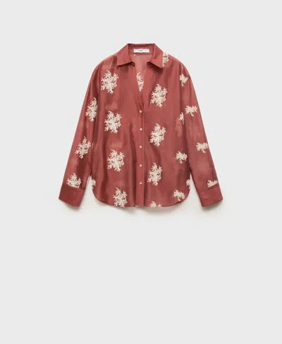 Mango Embroidered Lyocell Shirt Russet In Brown