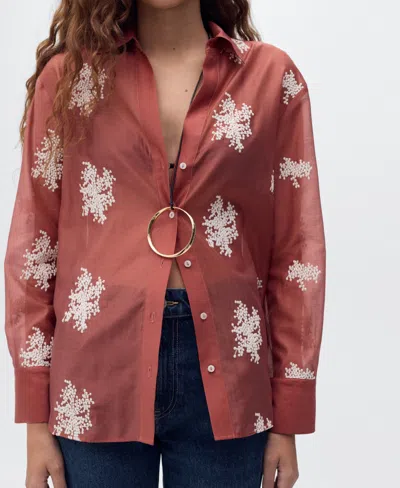 Mango Embroidered Lyocell Shirt Russet In Brown