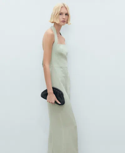Mango Linen Halter Jumpsuit Pastel Green In Green