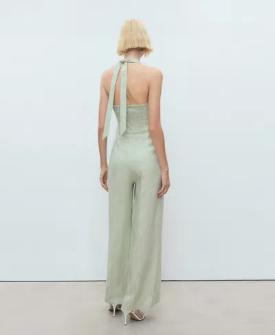Mango Linen Halter Jumpsuit Pastel Green In Green