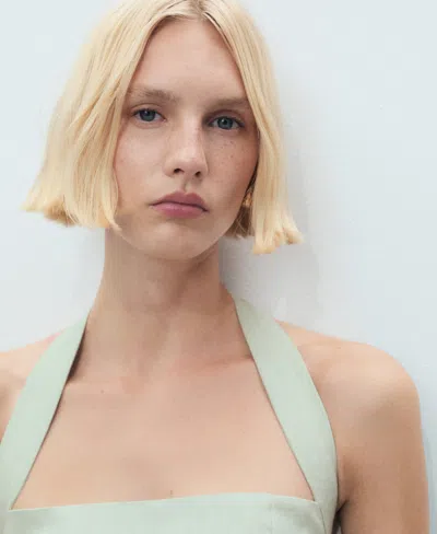 Mango Linen Halter Jumpsuit Pastel Green In Green