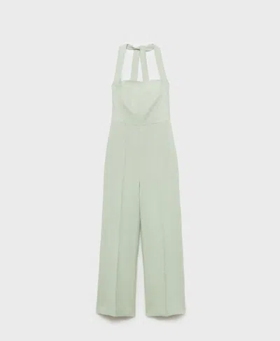 Mango Linen Halter Jumpsuit Pastel Green In Green