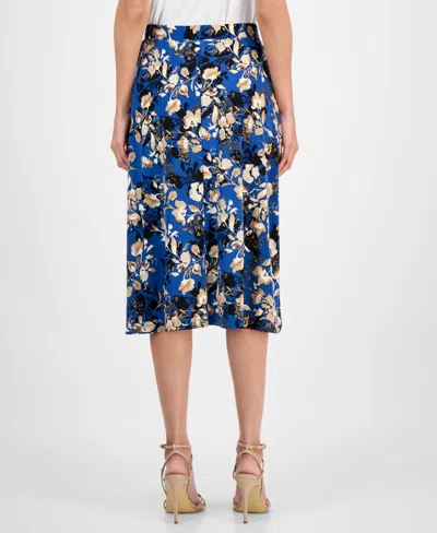 Kasper Women's Printed Pull-on Midi Skirt, Regular & Petite In Blue