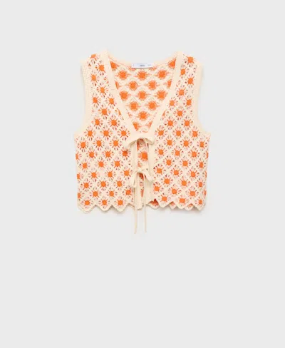 Mango Cameron Crochet Top In Orange