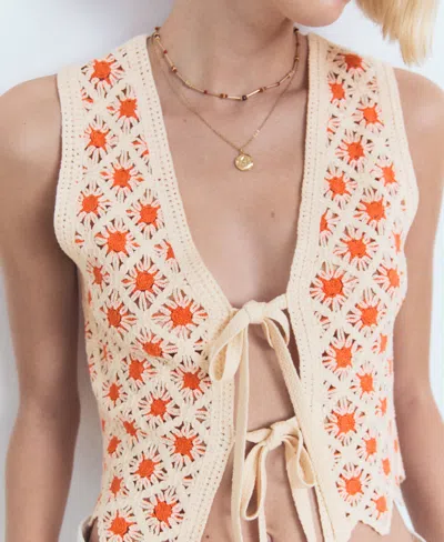 Mango Cameron Crochet Top In Orange