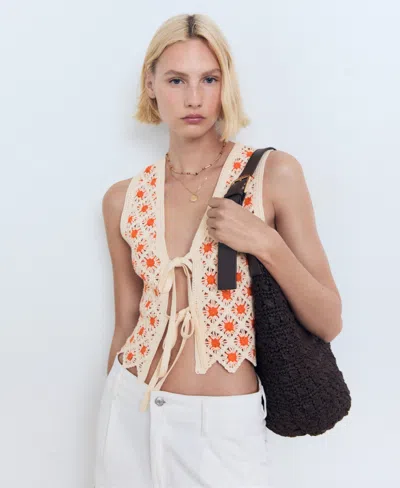 Mango Cameron Crochet Top In Orange