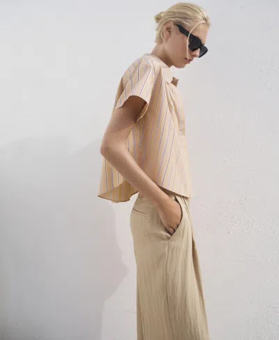 Mango Women's Short Sleeve Striped Shirt In Brown