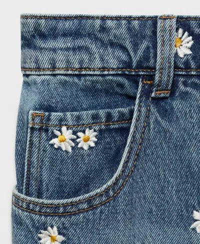 Mango Women's Flower-embroidered Wide Leg Jeans In Blue