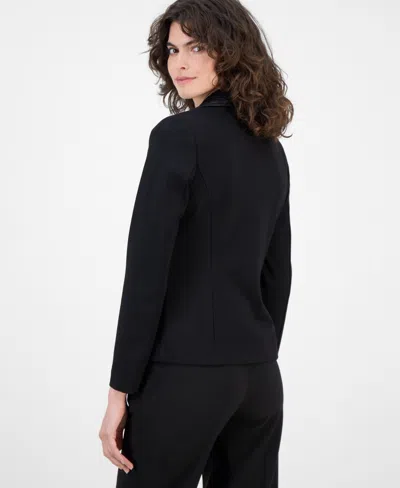 Anne Klein Women's Asymmetrical Mixed-media Moto Jacket In Black