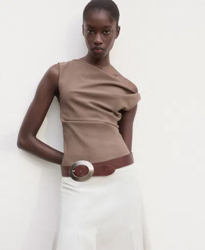 Mango Cotton Mix Pleated Midi Skirt In White