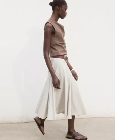 Mango Cotton Mix Pleated Midi Skirt In White