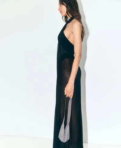 Mango Long Semi-transparent Dress With Crossed Neckline Black In Green