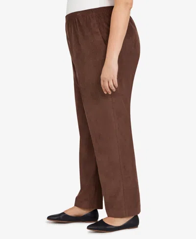 Alfred Dunner Plus Size Classic Corduroy Elastic Waist Short Length Pants In Brown