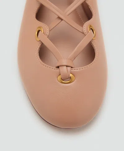 Mango Leather Ballet Flats With Crossed Straps Nude In Brown