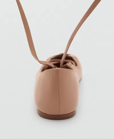 Mango Leather Ballet Flats With Crossed Straps Nude In Brown