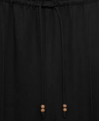 Mango Drawstring Waist Linen Blend Pants In Black