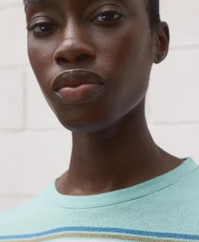 Mango Short-sleeved Sweater With Combined Stripes Mint Green In Green