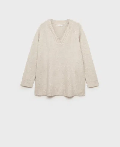 Mango V-neck Knit Sweater Beige In Neutral