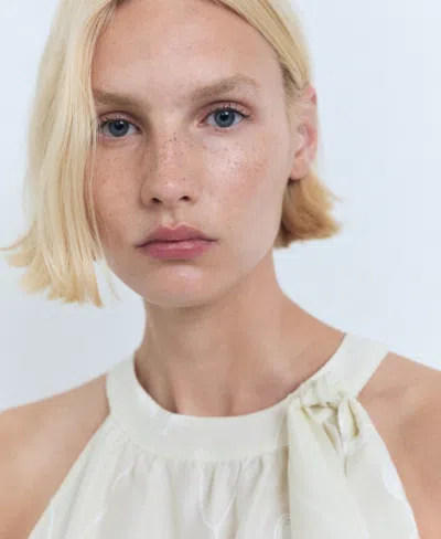 Mango Halter-neck Top With Knot Detail Ecru In Sand