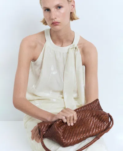 Mango Halter-neck Top With Knot Detail Ecru In Sand