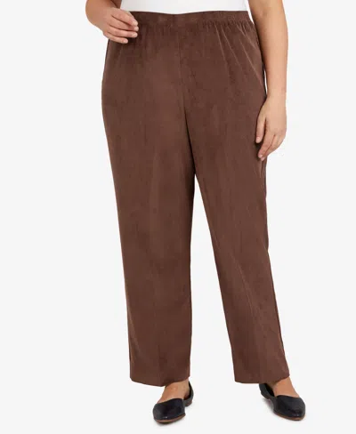 Alfred Dunner Plus Size Classic Corduroy Elastic Waist Short Length Pants In Brown
