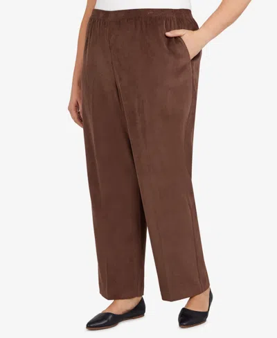 Alfred Dunner Plus Size Classic Corduroy Elastic Waist Short Length Pants In Brown