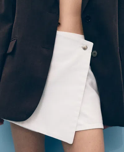 Mango Faux Wrap Denim Skort In White