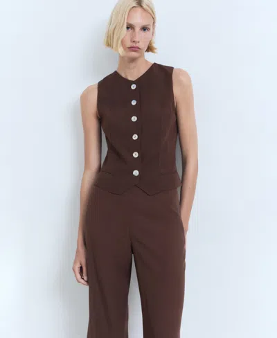 Mango Flat Front Straight Leg Pants In Brown