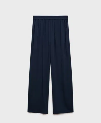 Mango Pull On Wide Leg Pants In Blue